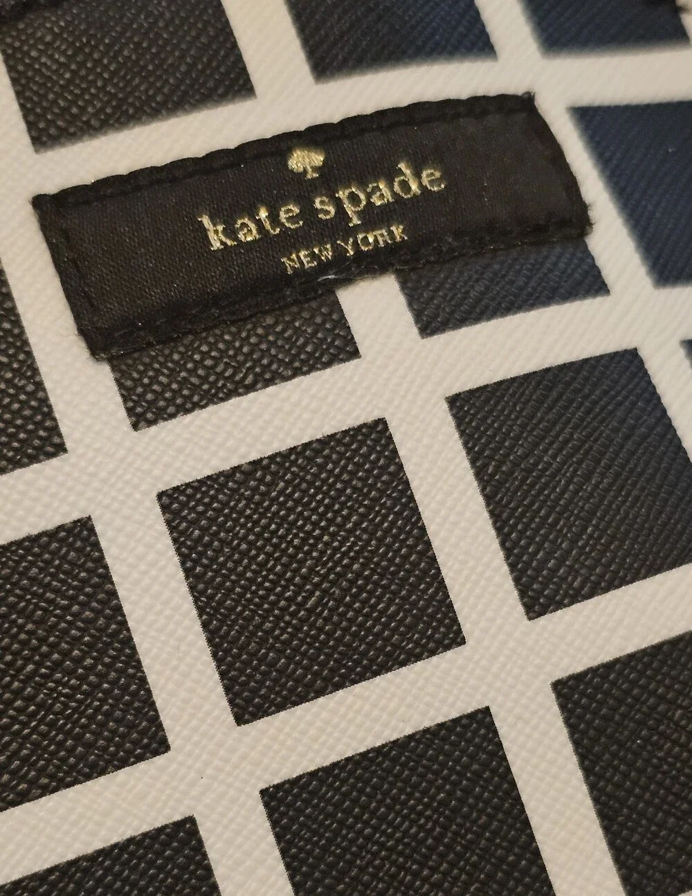 Kate Spade Millie Grove Pop Art Black & White Check Leather Cosmestic Pouch EUC